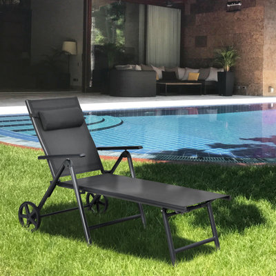 Patiojoy Outdoor Folding Lounge Chair Patio Portable Longer W/wheels & Adjustable Backrest by Latitude Run