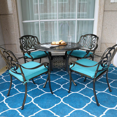 5 Piece Patio Dining Set, Outdoor All-weather Cast Aluminum Dining Table Set, Patio Furniture Set For Backyard Garden Deck, Include 4 Chairs, 4 Cushio by Bloomsbury Market