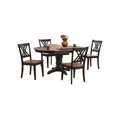 Panola 42"X42"X60" Round Whiskey Mocha Double X- Back5-Piece Dining Set by Canora Grey