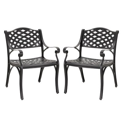 Debussy Outdoor Chair of 2 Bistro and Dining Chairs, Powder-coated Finish & Cast Aluminum Frame for Balcony, Black with Gold Speckles by Lark Manor