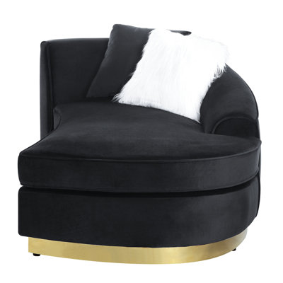 Connelly Contemporary Round Arm Chaise Lounge with 2 Pillows in Black by Willa Arlo Interiors