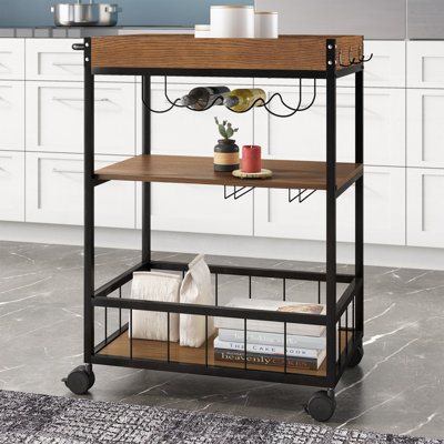 Kilmersdon Metal and Wood Shelves Storage Bar Cart by Trent Austin Design