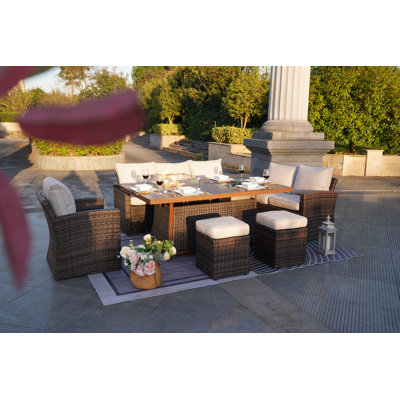 70 In. X 39 In. X 27 In. Rectangular Wicker Outdoor Gas Fire Pits Dining Set2 by Red Barrel Studio