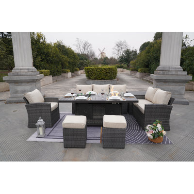 70 In. X 39 In. X 27 In. Rectangular Wicker Outdoor Gas Fire Pits Dining Set2 by Red Barrel Studio
