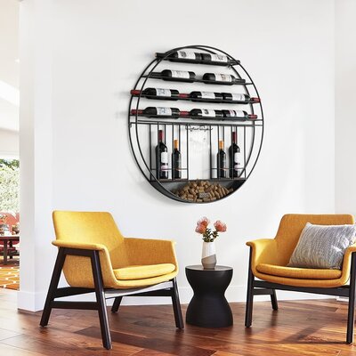 14 Bottle Wall Mounted Wine Bottle & Glass Rack in Black by 17 Stories