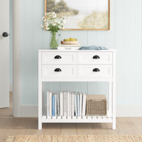 Longshore Tides Console Table Sofa Table Sideboard With 4 Drawers & Slatted Shelf For Kitchen, Entryway, White by Longshore Tides