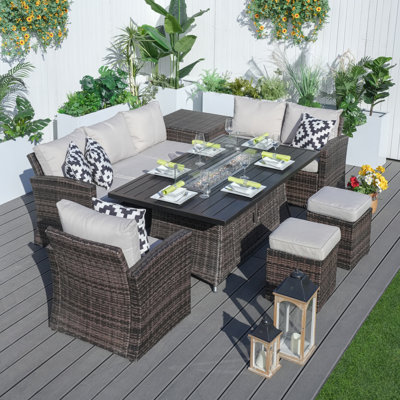 7 Piece Rattan Multiple Chairs Seating Group with Cushions