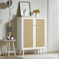 Corvyn Rattan Cabinet,Entry Cabinet Wood 2 Door Accent Cabinet with Adjustable Shelves Rustic Oak by Bayou Breeze