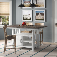 Scholten Solid Wood Top Gathering Dining Table w/ 3 Open Shelves by Laurel Foundry Modern Farmhouse