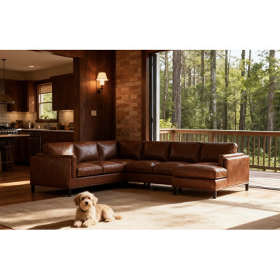 Andress 122" Wide Leather Match Left Hand Facing Corner Sectional by Greyleigh