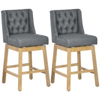 Chewning , 180 Degree Swivel Kitchen Island Stool Dining Room Chairs with Solid Wood Footrests and Button Tufted Design by Laurel Foundry Modern Farmhouse