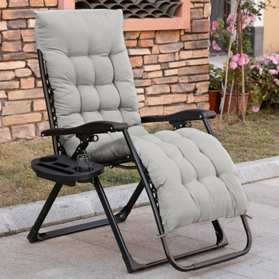 Frates Padded Zero Gravity Chair, Folding Recliner Chair, Patio Lounger With Cup Holder, Adjustable Backrest, Removable Cushion For Outdoor, Patio, De by Freeport Park