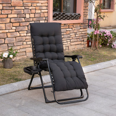 Frates Padded Zero Gravity Chair, Folding Recliner Chair, Patio Lounger With Cup Holder, Adjustable Backrest, Removable Cushion For Outdoor, Patio, De