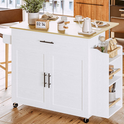 Rolling Kitchen Island with 2 Cabinets and 3-Position Adjustable Shelf, 35.4“ W x 15.3" D Storage Cart for Kitchen, Dining Room