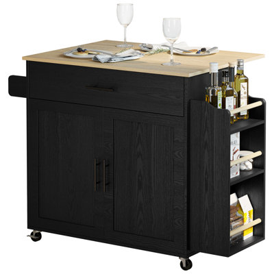Rolling Kitchen Island with 2 Cabinets and 3-Position Adjustable Shelf, 35.4“ W x 15.3" D Storage Cart for Kitchen, Dining Room by Latitude Run