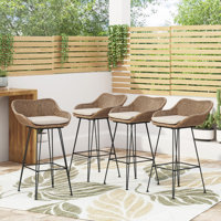 Aranza Outdoor Wicker And Iron Barstool by Sand & Stable