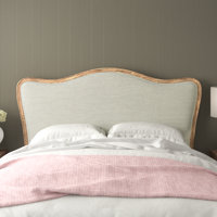 Pabst Modern Farmhouse Solid Oak Wood Headboard with Linen Upholstery, Natural and Grey by Laurel Foundry Modern Farmhouse