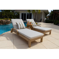 Darnecia Reclining Solid Acacia Wood Chaise Lounge Set with Cushions and Table by Corrigan Studio
