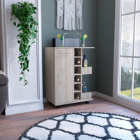 Rolling Bar Cart with Two External Shelves, a Single Door and Six Built-In Wine Rack by Wade Logan