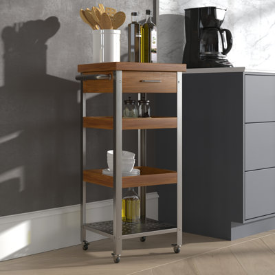 Albarracin Solid Bamboo & Stainless Steel Kitchen Cart Tower With Drawer by Wade Logan