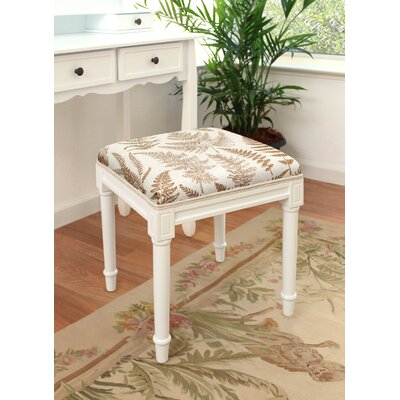 Camiah Aqua Fern Linen Upholstered Vanity Stool With Distressed Gray Finish And Welting by Canora Grey