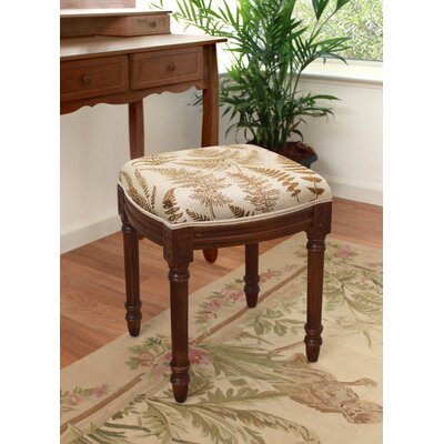 Camiah Aqua Fern Linen Upholstered Vanity Stool With Distressed Gray Finish And Welting by Canora Grey