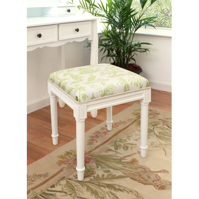 Camiah Gray Fern Linen Upholstered Vanity Stool With Off-White Finish And Welting by Canora Grey