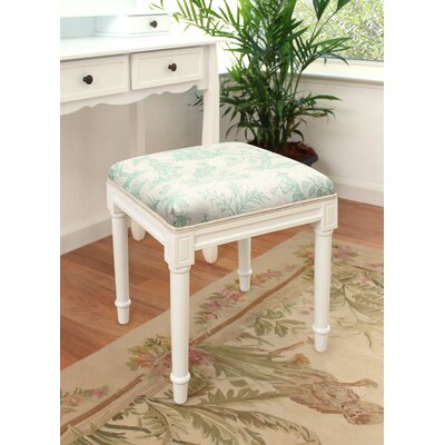 Camiah Gray Fern Linen Upholstered Vanity Stool With Off-White Finish And Welting by Canora Grey