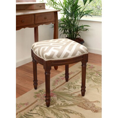 Mustard Lattice Linen Upholstered Vanity Stool With Antique White Finish And Welting by Canora Grey