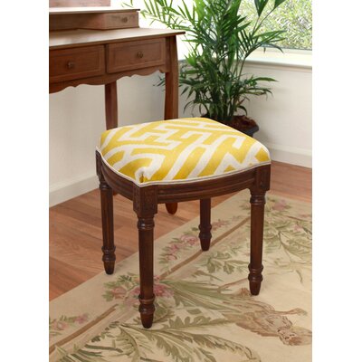 Mustard Lattice Linen Upholstered Vanity Stool With Antique White Finish And Welting by Canora Grey