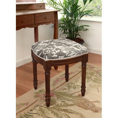 Camilly Taupe Tascan Floral Linen Upholstered Vanity Stool With Wood Stain Finish And Welting by Canora Grey