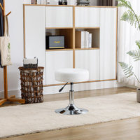 Highfill Adjustable Swivel Vanity Stool Tufted Leather Seat by Zipcode Design