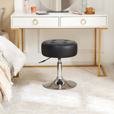 Highfill Adjustable Swivel Vanity Stool Tufted Leather Seat by Zipcode Design
