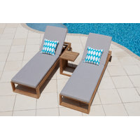 Subramanya Reclining Solid Teak Wood Chaise Lounge Set with Cushions and Table
