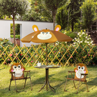 Zoomie Kids Kids Picnic Table And Chair Set, Outdoor Folding Garden Furniture, For Patio Backyard, With Monkey Pattern, Removable & Height Adjustable by Zoomie Kids