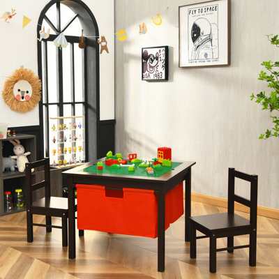 Harriet Bee 2-in-1 Kids Double-sided Activity Building Block Table W/ Drawers Brown by Harriet Bee
