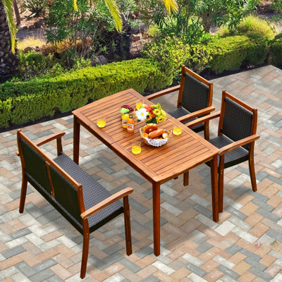 Patiojoy 4 Pieces Outdoor Dining Furniture Set Patio Space-saving Pe Rattan Dining Set W/umbrella Hole by Red Barrel Studio