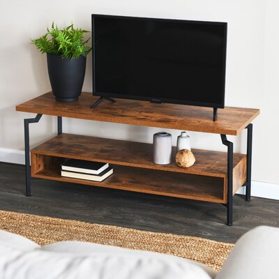 Shlome Crown TV Stand with Rectangular Storage Compartment Rustic Wood Grain and Metal by Everly Quinn