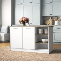 Ginger Kitchen Island, Three Open Shelves, Two Cabinets Doors With Interior Storage Option, Floorstanding Island, Kitchen Organizer And Decor by Freeport Park
