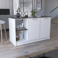 Juniper 59-inch Wide Kitchen Island with 2 Open Shelves and 2 Cabinets by Lark Manor