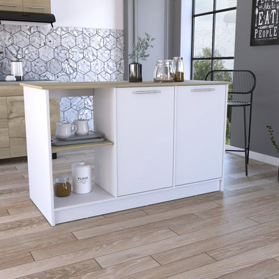 Juniper 59-inch Wide Kitchen Island with 2 Open Shelves and 2 Cabinets by Lark Manor