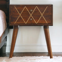 Geometric Brass Inlay 2 Drawer Bedside by Corrigan Studio