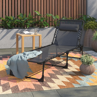 Aidean Portable Reclining Chaise Lounge Chair - 5-Position Adjustable Backrest, Removable Pillow & Side Pocket, Folding Sun Lounger for Patio, Pool, C by Wade Logan