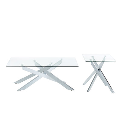 2-Piece Coffee Table And End Table Set With Glass Top by Everly Quinn
