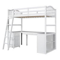 Danthai Twin Loft Bed with Built-in-Desk, Cabinet, Bookcase and Drawers by Harriet Bee