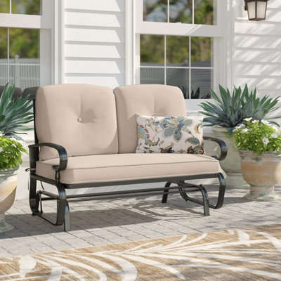 Adalet Patio Swing Glider Chair Rocking Loveseat Bench For 2 Persons W/ Beige Cushions by Lark Manor