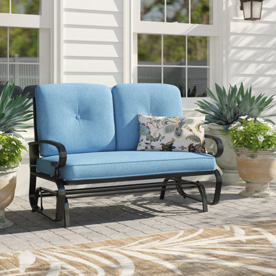 Adalet Patio Swing Glider Chair Rocking Loveseat Bench For 2 Persons W/ Beige Cushions by Lark Manor