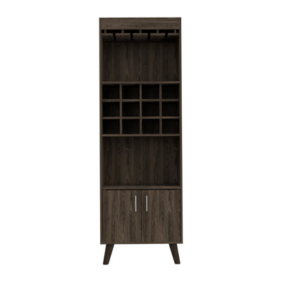 Edessa Bar Cabinet, With Twelve Wine Cubbies, Two Shelves, Two-Door Cabinet, Four Legs-Dark Walnut