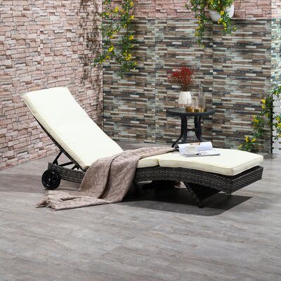 Outdoor PE Rattan Patio Cushioned Chaise Lounge Chair W/ 5-Level Adjustable Backrest & 2 Wheels For Easy Movement by Wade Logan