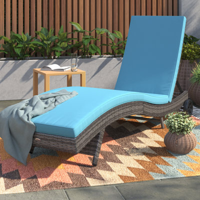 Outdoor PE Rattan Patio Cushioned Chaise Lounge Chair W/ 5-Level Adjustable Backrest & 2 Wheels For Easy Movement by Wade Logan